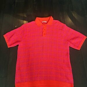 Zara Pink and Orange Knit Short Sleeve Polo